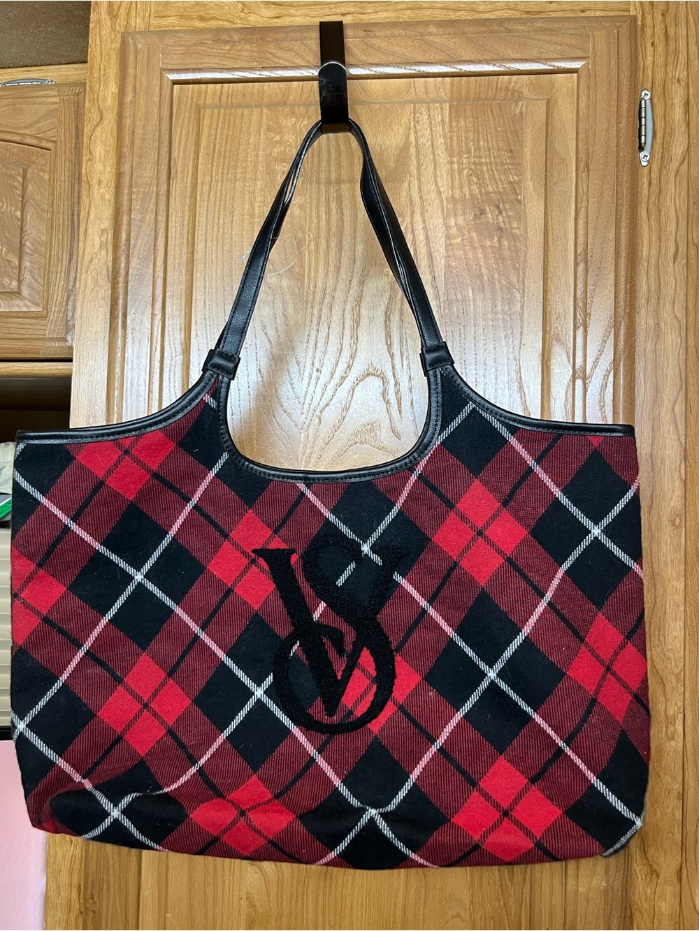 Victoria’s Secret Red and Black Plaid Tote with Signature Monogram